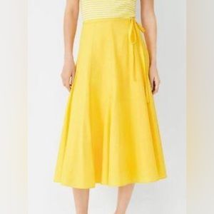 Ann Taylor Tie Waist Godet Skirt Midi Yellow NWT
